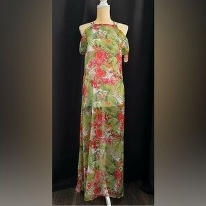 NWT Gianni Bini‎ Green Red Floral Tropical Sleeveless Maxi Dress Medium M